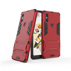 Armor Premium Tactical Grip Kickstand Shockproof Dual Layer Rugged Hard Cover for Xiaomi Mi Mix 2S - Wine Red