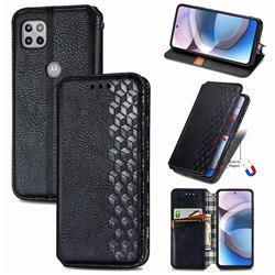 Ultra Slim Fashion Business Card Magnetic Automatic Suction Leather Flip Cover for Motorola One 5G Ace - Black