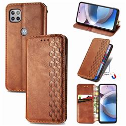 Ultra Slim Fashion Business Card Magnetic Automatic Suction Leather Flip Cover for Motorola One 5G Ace - Brown