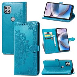 Embossing Imprint Mandala Flower Leather Wallet Case for Motorola One 5G Ace - Blue