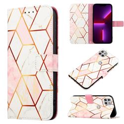 Pink White Marble Leather Wallet Protective Case for Motorola One 5G Ace