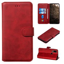 Retro Calf Matte Leather Wallet Phone Case for Motorola One Action - Red