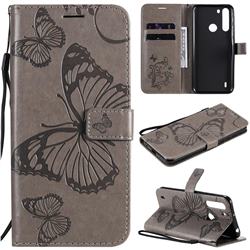 Embossing 3D Butterfly Leather Wallet Case for Motorola Moto One Fusion - Gray