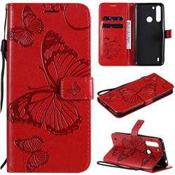 Embossing 3D Butterfly Leather Wallet Case for Motorola Moto One Fusion - Red