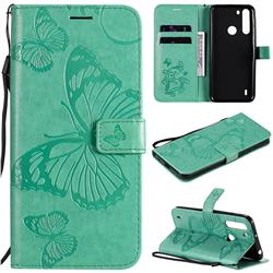 Embossing 3D Butterfly Leather Wallet Case for Motorola Moto One Fusion - Green