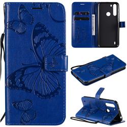 Embossing 3D Butterfly Leather Wallet Case for Motorola Moto One Fusion - Blue