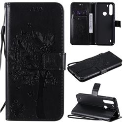 Embossing Butterfly Tree Leather Wallet Case for Motorola Moto One Fusion - Black