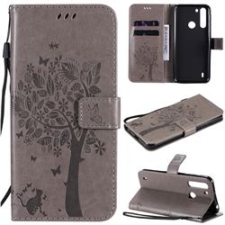 Embossing Butterfly Tree Leather Wallet Case for Motorola Moto One Fusion - Grey
