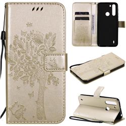 Embossing Butterfly Tree Leather Wallet Case for Motorola Moto One Fusion - Champagne