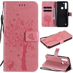 Embossing Butterfly Tree Leather Wallet Case for Motorola Moto One Fusion - Pink