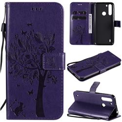 Embossing Butterfly Tree Leather Wallet Case for Motorola Moto One Fusion - Purple