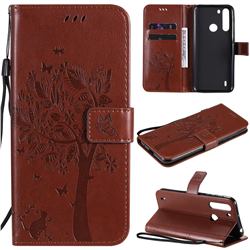 Embossing Butterfly Tree Leather Wallet Case for Motorola Moto One Fusion - Coffee