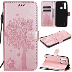 Embossing Butterfly Tree Leather Wallet Case for Motorola Moto One Fusion - Rose Pink