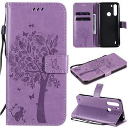 Embossing Butterfly Tree Leather Wallet Case for Motorola Moto One Fusion - Violet