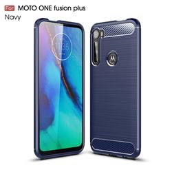 Luxury Carbon Fiber Brushed Wire Drawing Silicone TPU Back Cover for Motorola Moto One Fusion Plus - Navy