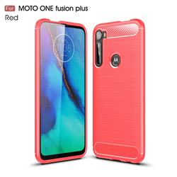 Luxury Carbon Fiber Brushed Wire Drawing Silicone TPU Back Cover for Motorola Moto One Fusion Plus - Red