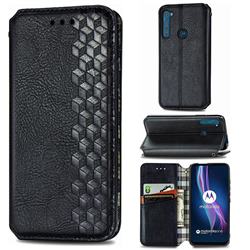 Ultra Slim Fashion Business Card Magnetic Automatic Suction Leather Flip Cover for Motorola Moto One Fusion Plus - Black