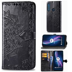 Embossing Imprint Mandala Flower Leather Wallet Case for Motorola Moto One Fusion Plus - Black