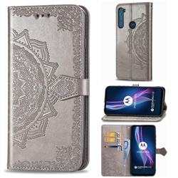 Embossing Imprint Mandala Flower Leather Wallet Case for Motorola Moto One Fusion Plus - Gray