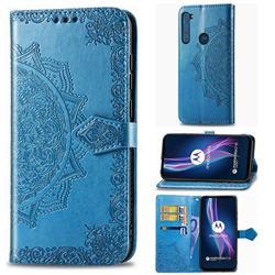 Embossing Imprint Mandala Flower Leather Wallet Case for Motorola Moto One Fusion Plus - Blue