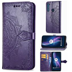 Embossing Imprint Mandala Flower Leather Wallet Case for Motorola Moto One Fusion Plus - Purple