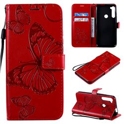 Embossing 3D Butterfly Leather Wallet Case for Motorola Moto One Fusion Plus - Red