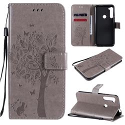 Embossing Butterfly Tree Leather Wallet Case for Motorola Moto One Fusion Plus - Grey