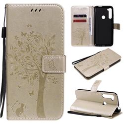 Embossing Butterfly Tree Leather Wallet Case for Motorola Moto One Fusion Plus - Champagne