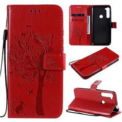 Embossing Butterfly Tree Leather Wallet Case for Motorola Moto One Fusion Plus - Red