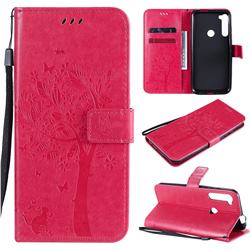 Embossing Butterfly Tree Leather Wallet Case for Motorola Moto One Fusion Plus - Rose