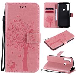 Embossing Butterfly Tree Leather Wallet Case for Motorola Moto One Fusion Plus - Pink