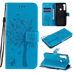 Embossing Butterfly Tree Leather Wallet Case for Motorola Moto One Fusion Plus - Blue