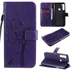 Embossing Butterfly Tree Leather Wallet Case for Motorola Moto One Fusion Plus - Purple