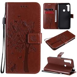 Embossing Butterfly Tree Leather Wallet Case for Motorola Moto One Fusion Plus - Coffee