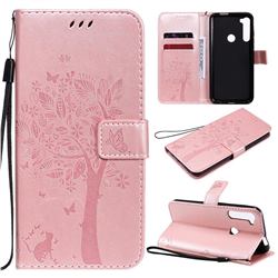 Embossing Butterfly Tree Leather Wallet Case for Motorola Moto One Fusion Plus - Rose Pink