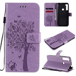 Embossing Butterfly Tree Leather Wallet Case for Motorola Moto One Fusion Plus - Violet