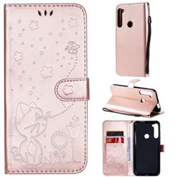 Embossing Bee and Cat Leather Wallet Case for Motorola Moto One Fusion Plus - Rose Gold