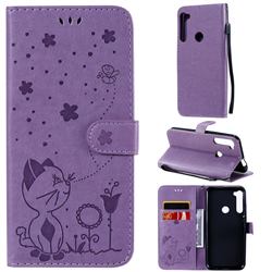 Embossing Bee and Cat Leather Wallet Case for Motorola Moto One Fusion Plus - Purple