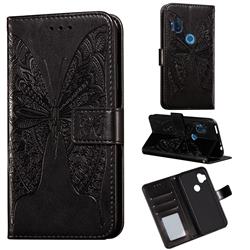 Intricate Embossing Vivid Butterfly Leather Wallet Case for Motorola One Hyper - Black