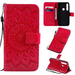Embossing Sunflower Leather Wallet Case for Motorola One Macro - Red