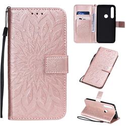 Embossing Sunflower Leather Wallet Case for Motorola One Macro - Rose Gold