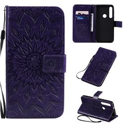 Embossing Sunflower Leather Wallet Case for Motorola One Macro - Purple