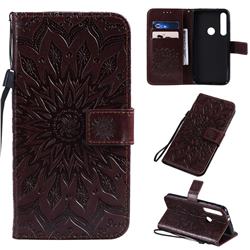 Embossing Sunflower Leather Wallet Case for Motorola One Macro - Brown
