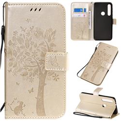 Embossing Butterfly Tree Leather Wallet Case for Motorola One Macro - Champagne
