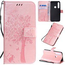 Embossing Butterfly Tree Leather Wallet Case for Motorola One Macro - Rose Pink