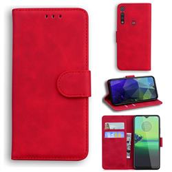 Retro Classic Skin Feel Leather Wallet Phone Case for Motorola One Macro - Red