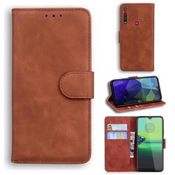 Retro Classic Skin Feel Leather Wallet Phone Case for Motorola One Macro - Brown