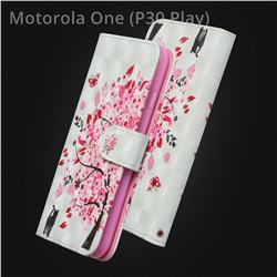 Tree and Cat 3D Painted Leather Wallet Case for Motorola One (P30 Play)