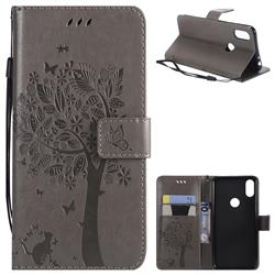 Embossing Butterfly Tree Leather Wallet Case for Motorola One (P30 Play) - Grey