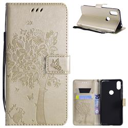 Embossing Butterfly Tree Leather Wallet Case for Motorola One (P30 Play) - Champagne